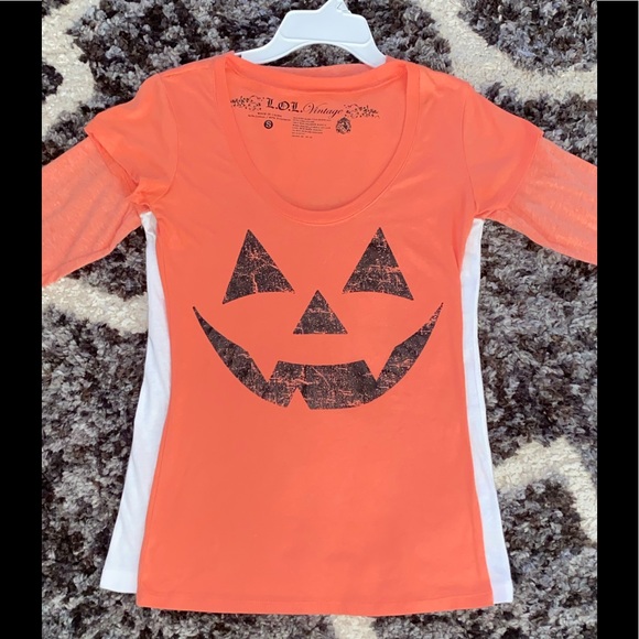 2 Junior Halloween T-shirt jersey tops LOL vintage S L jackolantern costume - Picture 2 of 6